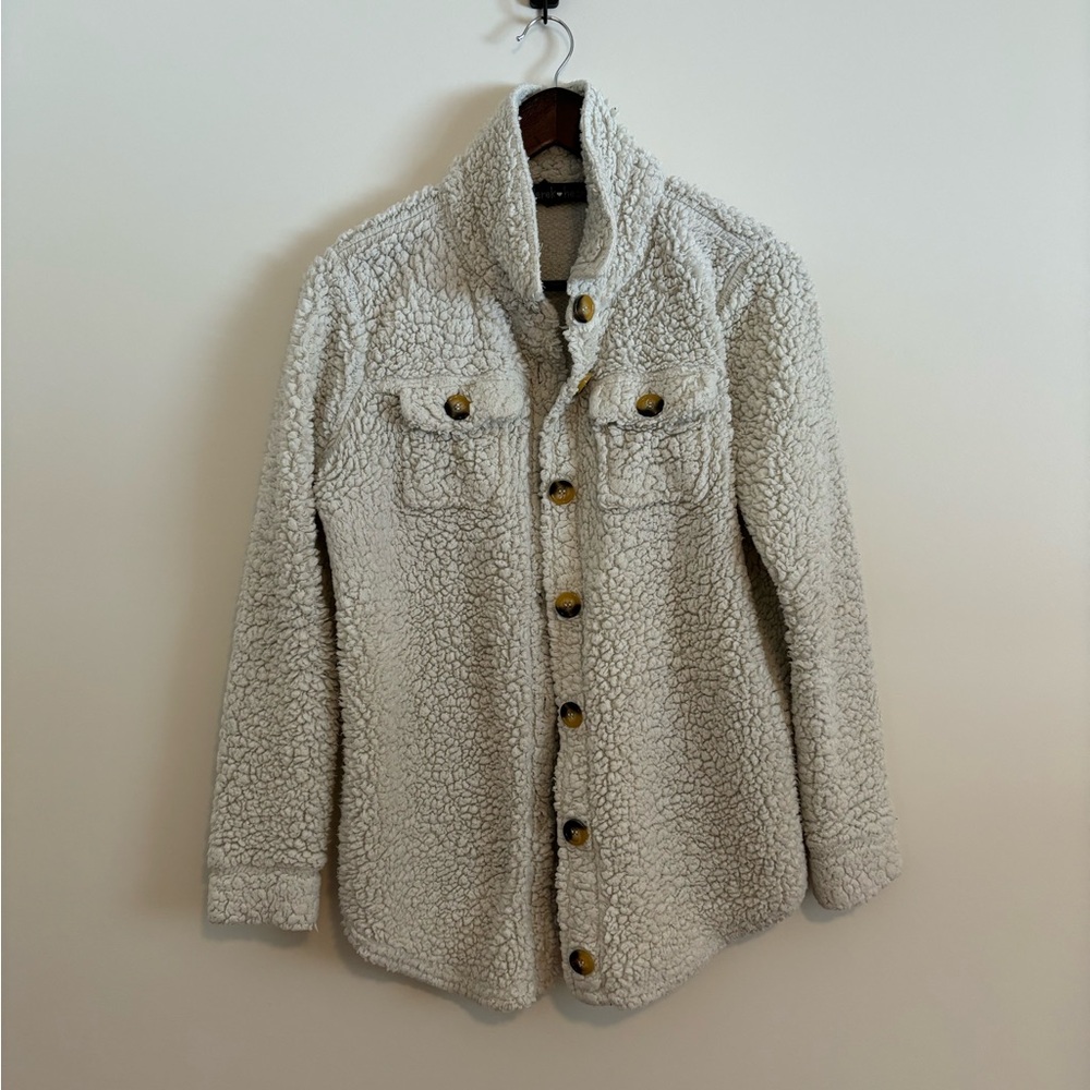 White Fluffy Button Up Sweater / Jacket.